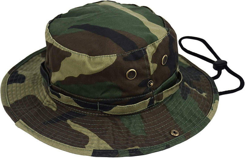 Summer Bucket Cap, Sun Hat Chinstrap, Outdoor Hunting Fishing Safari Boonie Hat