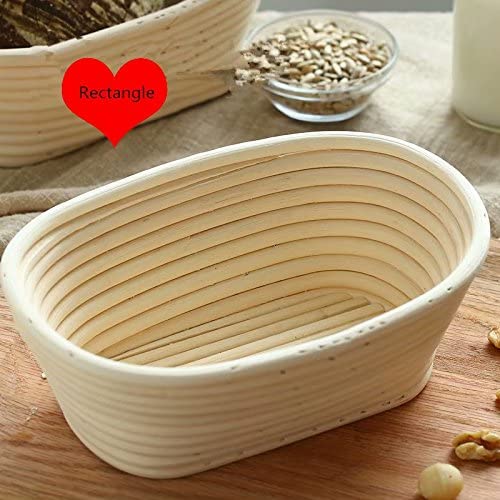 Banneton Bread Proofing Basket 8.5 inch Round Natural Rattan Cane Brotform with Linen Liner 2 Pack+ One Rubber Scraper+ One Silicone BBQ Brush by XUANNIAO