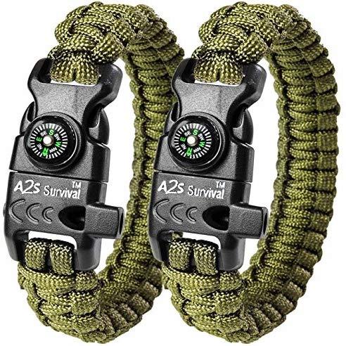 A2S Protection Paracord Bracelet K2-Peak – Survival Gear Kit with Embedded Compass, Fire Starter, Emergency Knife & Whistle EDC Hiking Gear- Camping Gear