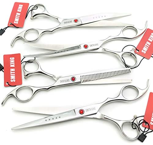 Elfirly 7.0in Professional Pet Grooming Scissors Set,Straight & Thinning & Curved Scissors 4pcs Set for Dog Grooming