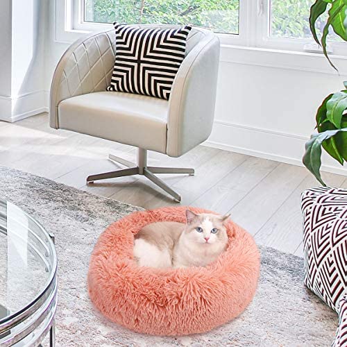 Nest 9 Donut Dog Cat Bed, Soft Plush Pet Cushion, Anti-Slip Machine Washable Self-Warming Pet Bed - Improved Sleep for Cats Small Medium Dogs (Multiple Sizes)