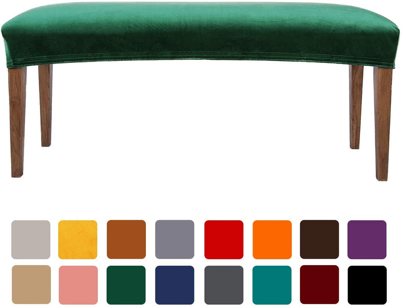 smiry Velvet Dining Room Bench Covers - Soft Stretch Spandex Upholstered Bench Slipcover Removable Washable Bench Seat Protector for Living Room, Kitchen, Bedroom (Peacock Green)