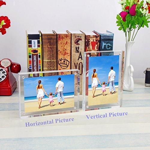 Acrylic Picture Frame 5x7", Double Sided Magnetic Photo Frames 20% Thicker Blcoks, Frameless Desktop Display Retail Gift Box Package (0.95inch, 5 Pack)