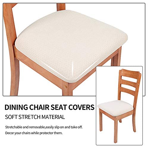 smiry Stretch Spandex Jacquard Dining Room Chair Seat Covers, Removable Washable Anti-Dust Dinning Upholstered Chair Seat Cushion Slipcovers - Set of 4, Beige