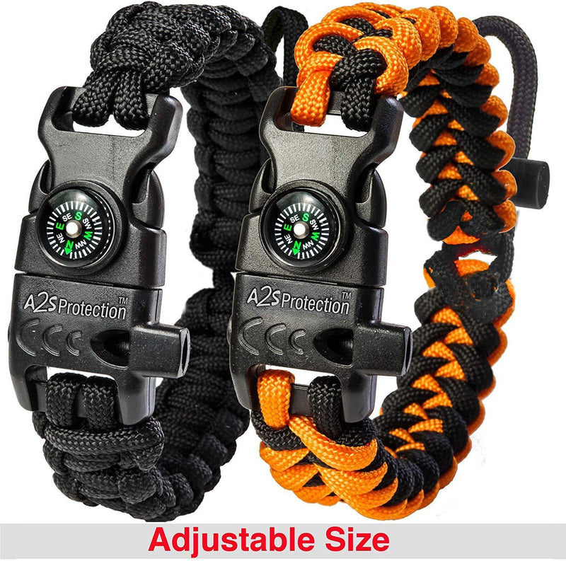 A2S Protection Paracord Bracelet K2-Peak – Survival Gear Kit with Embedded Compass, Fire Starter, Emergency Knife & Whistle EDC Hiking Gear- Camping Gear