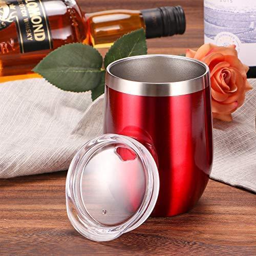 12 oz Double-Insulated Stemless Glass, Stainless Steel Tumbler Cup with Lids for Wine, Coffee, Drinks, Champagne, Cocktails, 2 Sets (Black)