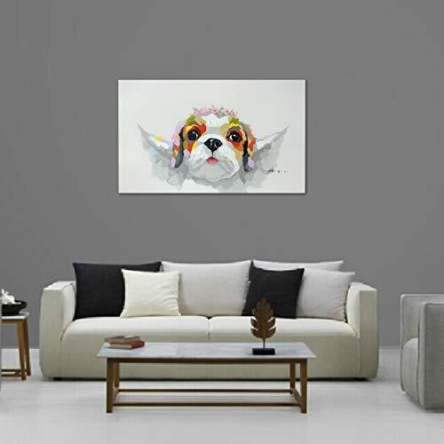 Bignut Art Oil Painting Hand Painted Funny Animal Wine and Dog Cool Wall Art on Canvas Framed Wall Decor for Living Room Bedroom Office (24x24 Inches, Wine Dog)