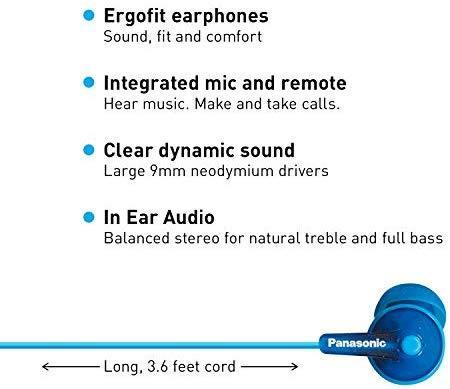 Panasonic ErgoFit In-Ear Earbud Headphones RP-HJE120-KA (Matte Black) Dynamic Crystal-Clear Sound, Ergonomic Comfort-Fit