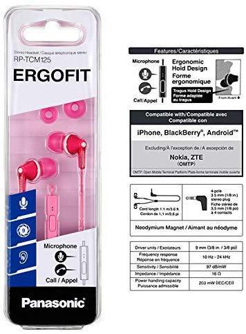 Panasonic ErgoFit In-Ear Earbud Headphones RP-HJE120-K (Black) Dynamic Crystal Clear Sound, Ergonomic Comfort-Fit