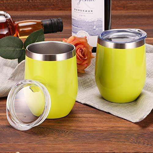 12 oz Double-Insulated Stemless Glass, Stainless Steel Tumbler Cup with Lids for Wine, Coffee, Drinks, Champagne, Cocktails, 2 Sets (Black)