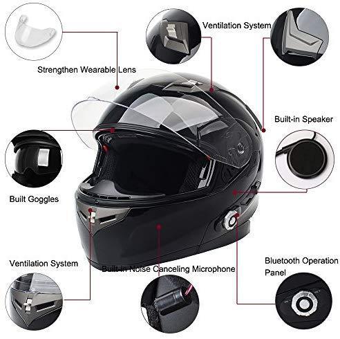 FreedConn Bluetooth Motorcycle Helmets Speakers Integrated Modular Flip up Dual Visors Full Face Built-in Bluetooth Mp3 Intercom headset Communication Range 500M (Red, Medium)