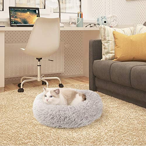 Nest 9 Donut Dog Cat Bed, Soft Plush Pet Cushion, Anti-Slip Machine Washable Self-Warming Pet Bed - Improved Sleep for Cats Small Medium Dogs (Multiple Sizes)