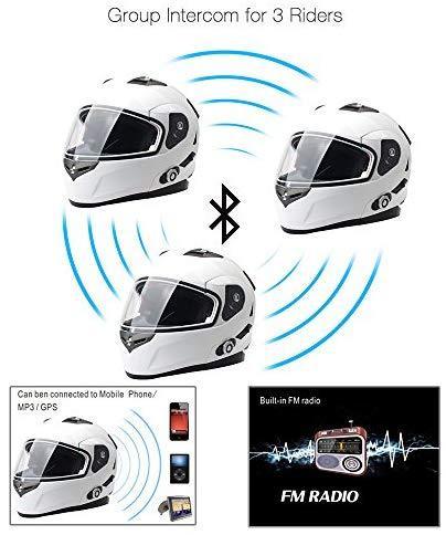 FreedConn Bluetooth Motorcycle Helmets Speakers Integrated Modular Flip up Dual Visors Full Face Built-in Bluetooth Mp3 Intercom headset Communication Range 500M (Red, Medium)