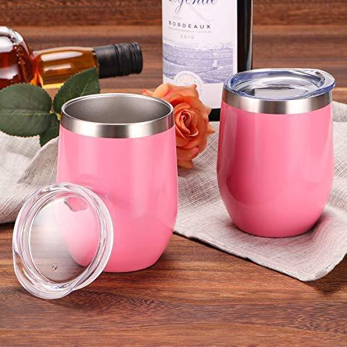 12 oz Double-Insulated Stemless Glass, Stainless Steel Tumbler Cup with Lids for Wine, Coffee, Drinks, Champagne, Cocktails, 2 Sets (Black)