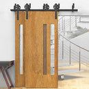 ZEKOO Rustic 6 FT by Pass Barn Doors Hardware Sliding Black Steel Big Wheel Roller Track for Double Wooden Doors