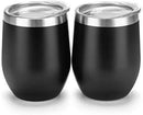 12 oz Double-Insulated Stemless Glass, Stainless Steel Tumbler Cup with Lids for Wine, Coffee, Drinks, Champagne, Cocktails, 2 Sets (Black)